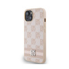DKNY Leather Checkered Mono Pattern & Printed Stripes - Etui iPhone 14 / 15 / 13 (różowy) (DKHCP14SPCPTSSP)