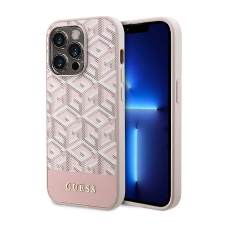 Guess GCube Stripes MagSafe - Etui iPhone 14 Pro (Różowy) (GUHMP14LHGCFSEP)