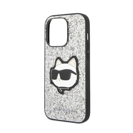 Karl Lagerfeld NFT Glitter Choupette Patch - Etui iPhone 14 Pro (srebrny) (KLHCP14LG2CPS)