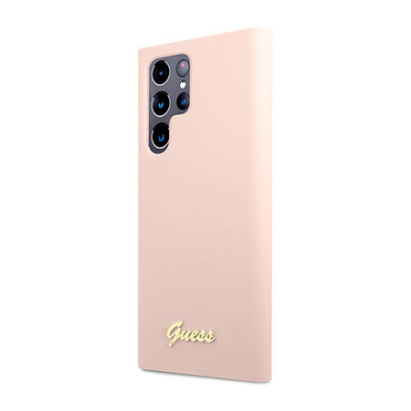 Guess Silicone Script Metal Logo - Etui Samsung Galaxy S23 Ultra (różowy) (GUHCS23LLSLMGPP)