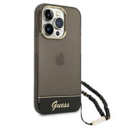 Guess Translucent Pearl Strap - Etui iPhone 14 Pro (czarny) (GUHCP14LHGCOHK)