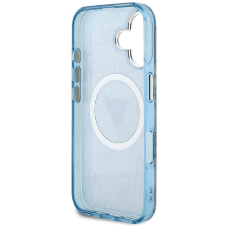 Guess IML Metal Glitter 4G Circle Triangle MagSafe - Etui do iPhone 16 (niebieski) (GUHMP16SHG4PRTGB)