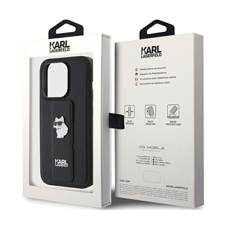 Karl Lagerfeld Gripstand Saffiano Choupette Pins - Etui iPhone 15 Pro (czarny) (KLHCP15LGSACHPK)