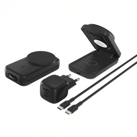 Belkin Ładowarka magnetyczna Qi2 25W, 3w1, składana, zasilacz 45W, czarna (WIZ036KQBK)