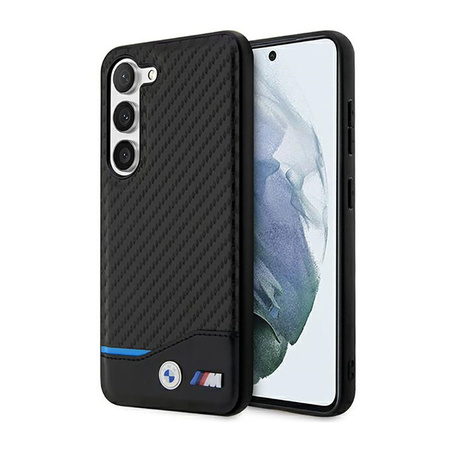 BMW Leather Carbon Blue Line - Etui Samsung Galaxy S23+ (czarny) (BMHCS23M22NBCK)