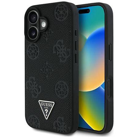 Guess Grained Hot Stamp Peony Triangle Logo MagSafe - Etui do iPhone 16 (czarny) (GUHMP16SPGBTMK)