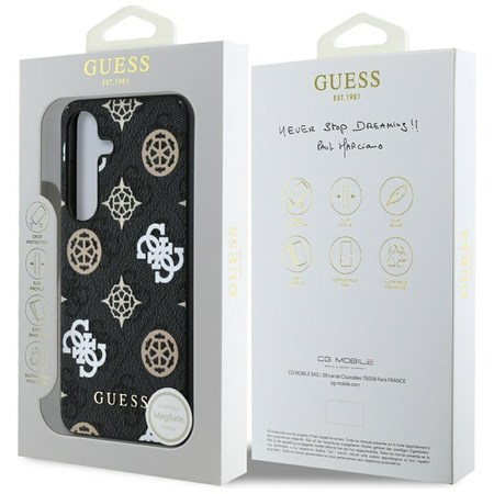 Guess 4G Printed Colored Peony Pattern MagSafe - Etui do Samsung Galaxy S25 (czarny) (GUHMS25SP4PWPK)