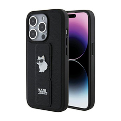 Karl Lagerfeld Gripstand Saffiano Choupette Pins - Etui iPhone 15 Pro (czarny) (KLHCP15LGSACHPK)