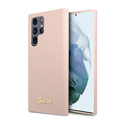 Guess Silicone Script Metal Logo - Etui Samsung Galaxy S23 Ultra (różowy) (GUHCS23LLSLMGPP)