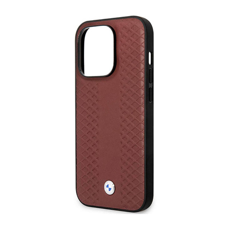 BMW Leather Diamond Pattern MagSafe - Etui iPhone 14 Pro (burgundowy) (BMHMP14L22RFGR)