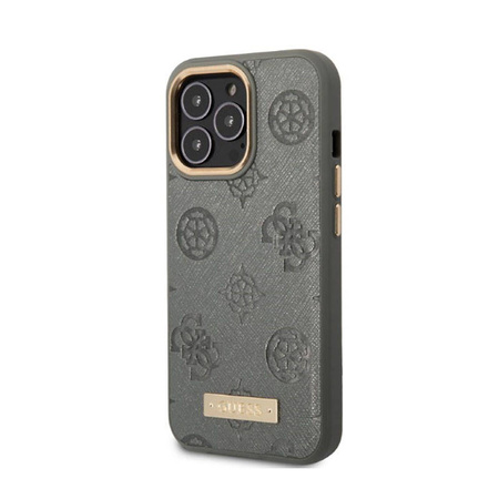 Guess Peony Logo Plate MagSafe - Etui iPhone 13 Pro Max (szary) (GUHMP13XSAPSTG)