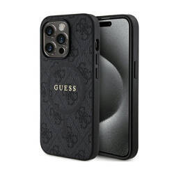 Guess 4G Collection Leather Metal Logo MagSafe - Etui iPhone 14 Pro (czarny) (GUHMP14LG4GFRK)