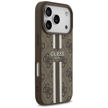 Guess 4G Printed Stripes MagSafe - Etui iPhone 17 Pro (brązowy) (GUHMP17LP4RPSW)