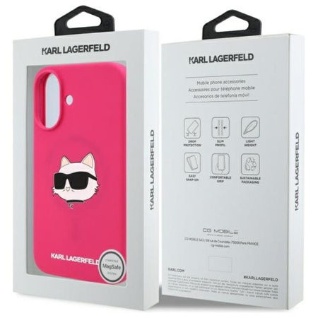 Karl Lagerfeld Silicone Choupette Head Print MagSafe - Etui iPhone 16 (fuksja) (KLHMP16SSCHPPLF)