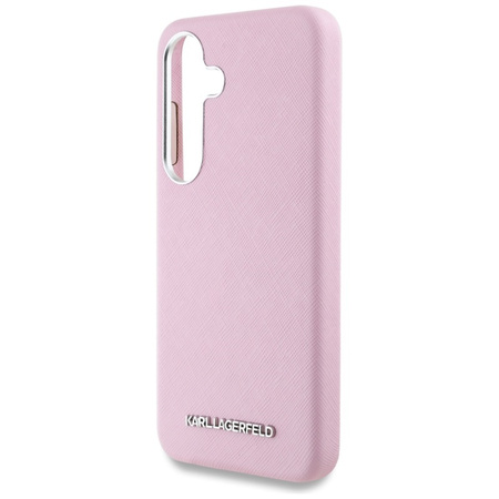 Karl Lagerfeld Saffiano Full Wrapped Elongated Metal Logo MagSafe - Etui do Samsung Galaxy S25 (różowy) (KLHMS25SPSAFWMCP)