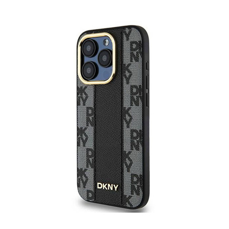 DKNY Leather Checkered Mono Pattern MagSafe - Etui iPhone 15 Pro Max (czarny) (DKHMP15XPCPVSLK)