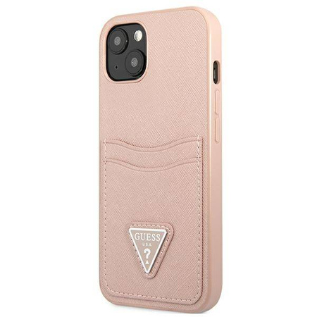 Guess Saffiano Double Card Triangle - Etui iPhone 13 mini (różowy) (GUHCP13SPSATPP)