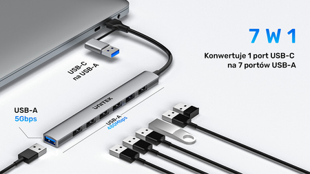 Unitek Hub USB-A/C 7w1 USB A z adapterem USB A 5 Gbps (H1209AGY01)