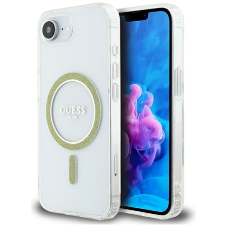 Guess IML Glitter Circle MagSafe - Etui do iPhone 16e (przezroczysty) (GUHMPSE4HFGERET)