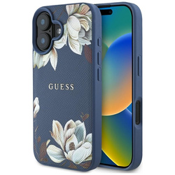 Guess Grained Printed Flower Pattern MagSafe - Etui do iPhone 16 (niebieski) (GUHMP16SPGNMPLMB)