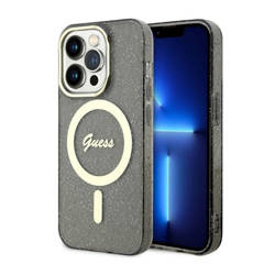 Guess Glitter Gold MagSafe - Etui iPhone 14 Pro Max (Czarny) (GUHMP14XHCMCGK)