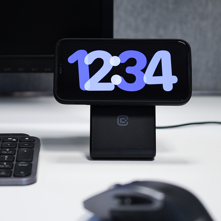 Crong MagSpot Stand - Ładowarka bezprzewodowa 2w1 z MagSafe do iPhone i AirPods (czarny) (CRG-MSS-BLK)