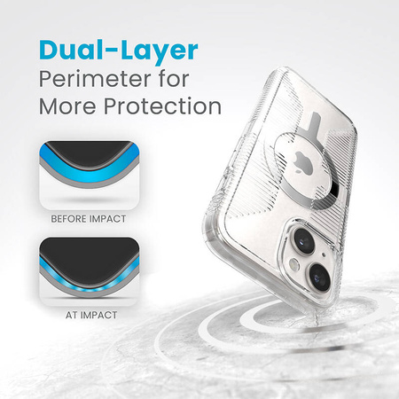 Speck Gemshell Grip + MagSafe - Etui do iPhone 16e / iPhone 15 / iPhone 14 / iPhone 13 (Clear / Chrome Finish) (150494-3223)