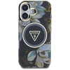 Guess Glitter Flowers Triangle Buttons MagSafe - Etui do iPhone 16 (czarny) (GUHMP16SHFLPEDK)