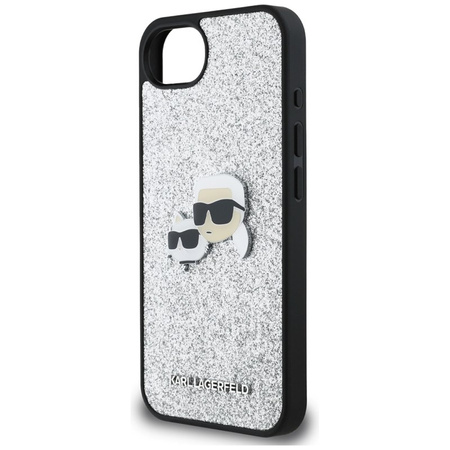 Karl Lagerfeld Fixed Glitter Karl & Choupette Heads Metal Pin - Etui do iPhone 16e (srebrny) (KLHCPSE4PFGKCPS)