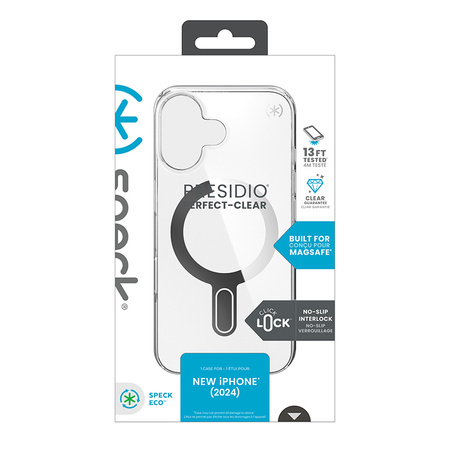 Speck Presidio Perfect-Clear ClickLock & MagSafe - Etui iPhone 16 (Clear / Chrome Finish / Serene Silver) (150691-3199)