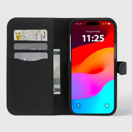 Coach Folio Signature C Case - Etui 2w1 z klapką iPhone 15 Pro (Charcoal) (CH052704)
