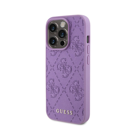 Guess Leather 4G Stamped - Etui iPhone 15 Pro (fioletowy) (GUHCP15LP4EPMU)