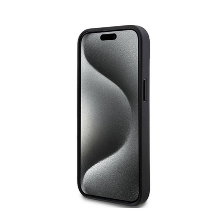 DKNY Leather Checkered Mono Pattern & Printed Stripes - Etui iPhone 15 Plus / 14 Plus (czarny) (DKHCP15MPCPTSSK)