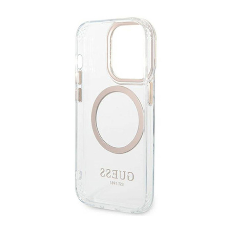 Guess Metal Outline Magsafe - Etui iPhone 14 Pro (przezroczysty / złoty) (GUHMP14LHTRMD)