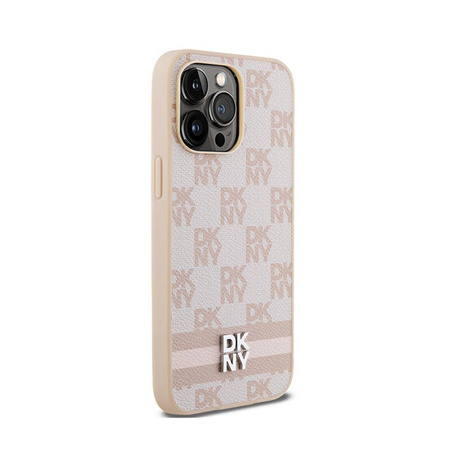 DKNY Leather Checkered Mono Pattern & Printed Stripes - Etui iPhone 14 Pro Max (różowy) (DKHCP14XPCPTSSP)
