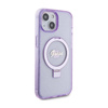 Guess Ring Stand Script Glitter MagSafe - Etui iPhone 15 Plus (fioletowy) (GUHMP15MHRSGSU)