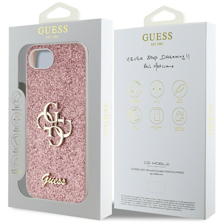 Guess Fixed Glitter Big 4G - Etui do iPhone 16e (różowy) (GUHCPSE4HG4SGP)