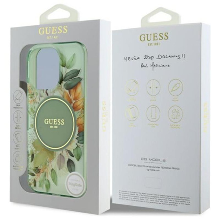 Guess IML Flower & Tonal Circle MagSafe - Etui iPhone 16 Pro (zielony) (GUHMP16LHFWBDCEN)
