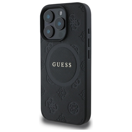 Guess Saffiano Peony Classic Logo MagSafe - Etui iPhone 16 Pro (czarny) (GUHMP16LPSAPSMEK)