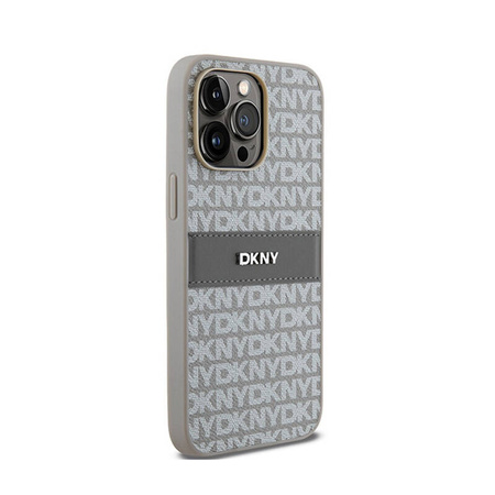 DKNY Leather Mono Stripe & Metal Logo - Etui iPhone 14 Pro (beżowy) (DKHCP14LPRTHSLE)