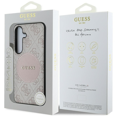 Guess 4G Round Patch Classic Logo MagSafe - Etui do Samsung Galaxy S25+ (różowy) (GUHMS25MP4PGRSGP)