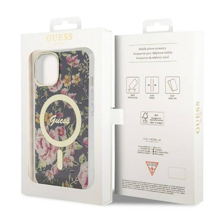 Guess Flower MagSafe - Etui iPhone 14 (Czarny) (GUHMP14SHCFWSK)