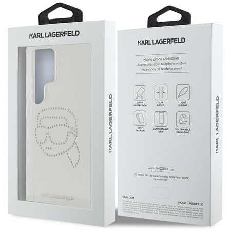 Karl Lagerfeld Rhinestones Karl Head Logo - Etui Samsung Galaxy S25 Ultra (przezroczysty) (KLHCS25LHKHDCELT)