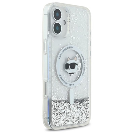 Karl Lagerfeld Liquid Glitter Choupette Head MagSafe - Etui iPhone 16 (przezroczysty) (KLHMP16SLGCHSGH)