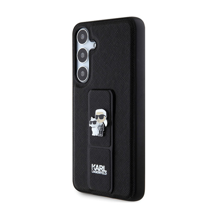 Karl Lagerfeld Gripstand Saffiano Karl & Choupette Pins - Etui Samsung Galaxy S24 (czarny) (KLHCS24SGSAKCPK)