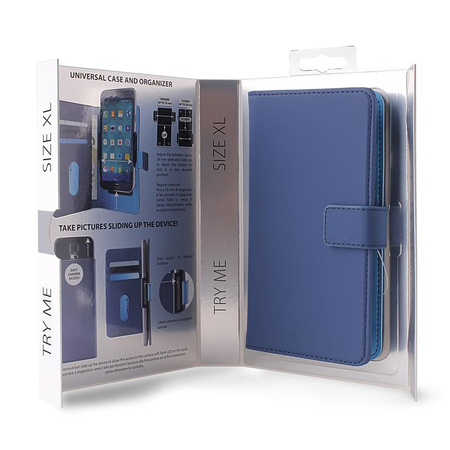 PURO Smart Wallet - Uniwersalne etui z uchwytem do robienia zdjęć z kieszonkami na karty i pieniądze, rozmiar XL (niebieski) (UNIWALLET3BLUEXL)