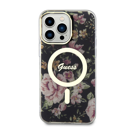 Guess Flower MagSafe - Etui iPhone 14 Pro Max (Czarny) (GUHMP14XHCFWSK)
