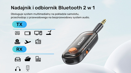 UNITEK 2w1 Adapter Bluetooth 5.3 nadajnik/odbiornik audio zasięg 10m czarny (B1111A01)