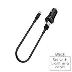 Borofone - ładowarka samochodowa 2x USB kabel Lightning w zestawie, czarny (BFO-BZ2-L-B)