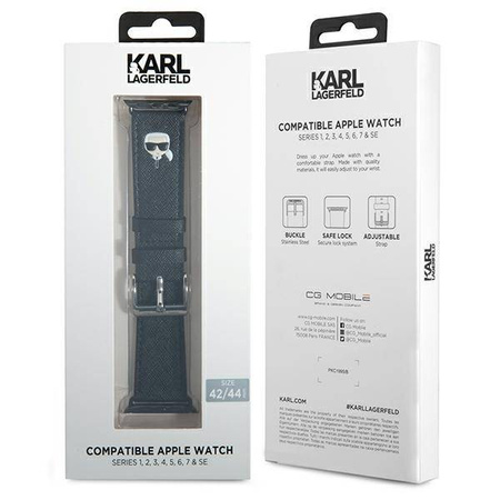 Karl Lagerfeld Saffiano Karl Head – Pasek do Apple Watch 42/44/45 mm (czarny) (KLAWLOKHK)